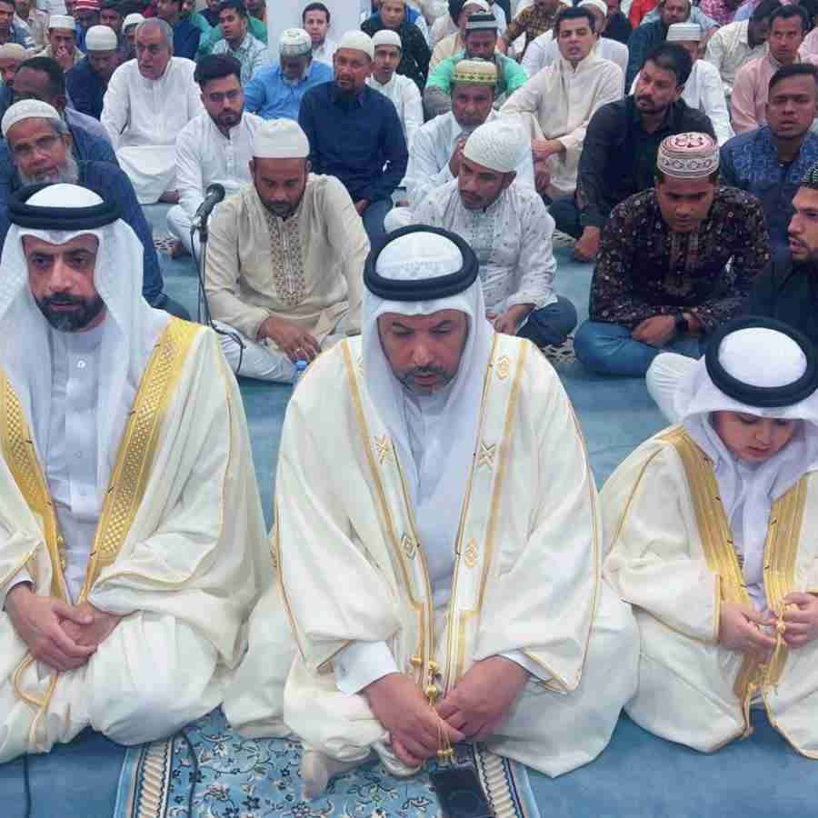 Islam Awareness Center's chairman and other guests waiting for the Eid Prayer in Hamad Town.