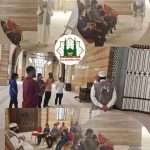 Collage of pictures showing New Muslims learning how to make wudu/ablution and salah/prayer at the Grand Mosuqe in Bahrain